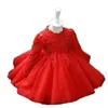 Red Lace Sequin Baby Girl 1 år födelsedagsklänning långärmad född dopklänning spädbarn småbarn dop prinsessa vestidos 240319