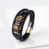 Bangle New Retangular Natural Tiger Eye Jóias Estilo Vintage Multilayer Aço Inoxidável Mens Pulseira 3-Layer Leather Link Pulseira 240319