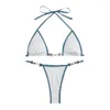 Damesbadmode Dames Trendy ademende strandbikini Set Beachwear Faux Pearl Lady badpakkledingstuk