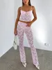 Dwuczęściowe spodnie dla kobiet Sheer Floral Lace 2 stroje dla kobiet seksowne bodycon bez rękawów top z upraw i piżamą