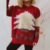 Women's Sweaters Jacquard Christmas Tree Sequins Knitting Sweater Women Autumn Round Neck Elk Crochet Top Pullover Winter Long Sleeve Warm