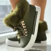 Boots Women Solid Color Boots Lace Up Hightop Round Toe Nonslip Fluffy Velvet Warm Shoes Winter Snow Comfy Shoes