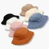 Berets Fashion Cashmere Bucket Hat 7colors Winter Lamb Wool Lady Fisherman Hats Wide Brim Flat Top Cold-proof Windproof Cap Solid Color