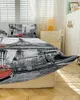 Bedrok Rode Vintage Auto Parijs Tower Street Elastisch ingerichte sprei met kussenslopen Matrashoes Beddengoed Set Laken