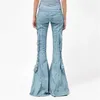 Hösten 2023 Nya höga midja utskjutna jeans kvinnors modeverktyg smala byxor mopping byxor