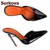 Pompe Surkova Black Purple Punta Punta Scarpe al tallone alto 12 cm 10 cm da 8 cm Stiletti Pompe poco profonde estate Slifori moderni Scegli tacchi da sera