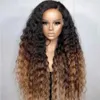 Synthetic Wigs Soft 26Long Ombre Blonde Brown Kinky Curly 180Density Lace Front Wig For Black Women Babyhair Heat Resistant Preplucked Glueless 240329