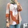 Women's Blouses Spring And Summer Youth Elegant Muslim Shirt Casual Islamic Print Flip Collar Long Sleeve Commuter