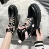 Stivali Fashion Forward Heart Platform Platform Combat Boots Black Pink Lace Up Shoes Round Toe Y2K Style