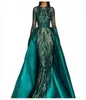 Arabic Style Emerald Green Mermaid Evening Dresses Sexy Sheer Lace Hand Sequins Elegant Said Mhamad Long Prom Gowns Party Wear9555444