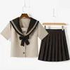 Japansk JK Uniform Student Girl School Outfit Milk Tea Navy Feng Sailor Suit College Style Långärmad JK PLEATED KOT SET 240319