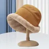 Berets Women Winter Hats Thicken Plush Lining Fisherman's Hat Fluffy Faux Fur Bucket Windproof Thermal Caps Accessories