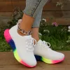 Stövlar 2023 Nyaste sneakers Kvinnor mode Rainbow Casual Shoes Round Toe Flats Större storlek Vandringskor för vårens sommarhöst