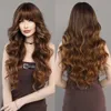 Synthetic Wigs Long Curly Brown Ombre Blonde Wig for Women Daily Party High Density Synthetic Loose Body Wavy Copper Hair Wigs with Bangs 240328 240327