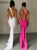 Hugcitar Een schouder backless verstelbare sjaal lus ruches sexy maxi jurk vrouwen elegante Y2K streetwear festival outfit 240313