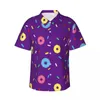 Mäns avslappnade skjortor tecknad donut skjorta videospel snacks elegant hawaiian manlig kortärmad strand streetwear överdimensionerade blusar