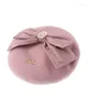 Bérets Sweet Girl Beret Cap Femme Automne et hiver Casquettes japonaises Bow Woolen Liz Vintage Painter Chapeaux pour femmes