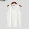 Mens Tank Tops Malha O-pescoço Sem Mangas Oco Out Casual Roupas Masculinas Streetwear Cor Sólida Moda Coletes S-5XL INCERUN 240313