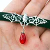 Collier gothique ras du cou pour femmes, corde en velours, chauve-souris maléfique, pendentif en cristal rouge, assistant, chaînes d'halloween, bijoux Punk VGN039