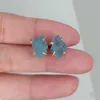 Yygem 925 Silver Natural Blue Aquamarine Rough Stud Earrings Blue Gemstone Earrings For Gift 240305