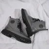 Boots High-top Leather Men's In British Style Tide Shoes Gray And Velvet Casual Winter