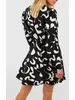 Casual Dresses Plus Size Women's Black And White Abstract Midi Dress 2024 Fashion Long Sleeved Slimming Temperament Simple Short Skirt