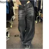 Pantalon Femme Autunno Inverno Pantaloni a gamba larga Jeans larghi a vita alta Donna Vintage Street Fashion Harajuku Y2K Pant Pantaloni 240318