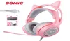 SOMIC G951 Pink Cat Наушники Virtual 71 Игровые наушники с шумоподавлением Вибрация Светодиодная USB-гарнитура Гарнитуры для девочек для PC3918226