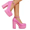 Kledingschoenen LIHUAMAO Lakleer Mary Jane Chunky Heel Platform Dames Enkelbandje Pompen Party Cosplay Bruiloft Punk Stijl