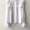 Women's Blouses White Women Lace Blouse Lantern Sleeve Single Breasted Casual Stand Collar Hollow Out Spring 2024 Ladies Pleated Shirt Tops