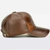 Man High Quality Real Leather Baseball Caps Male Casual Cowhide Belt Ear Warm 5660cm Adjustable Sprot Flight Hats 240311