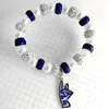 Strand African Women Sorority Zeta Phi Beta Society Emamel Dove Gest Metal Pendant Blue and White Rhinestone Bead Armeletjewelry