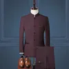 Herenpakken Set JasBroek Boutique Mode Stand Kraag Chinese Stijl Slim Fit Tweedelige Bruiloft Herenkleding 240312