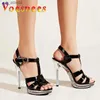 Klänningsskor transparent kristallvattentät plattformsmodell Runway High Heels Summer Night Clus Sandals 12cm New Party Hollow Out Women H240325