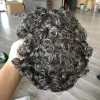 TOUPEEESENTECTABLE AFO MAN JET BLACK 18mm curly Micro Skin Base Men Toupeeナチュラルヘアラインマンズカーリー人間の髪の髪型システム