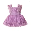 Платья для девочек Летнее кружевное платье с цветочным принтом для маленьких девочек, одежда принцессы с рукавами-перьями