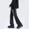 High Street Black Micro Flear Dżinsy Men's Spring American Button Up Trendowa marka luźna prosta odchudzanie nóg długie spodnie