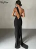 Hugcitar Een schouder backless verstelbare sjaal lus ruches sexy maxi jurk vrouwen elegante Y2K streetwear festival outfit 240313