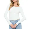 Damen-T-Shirts, langärmelige Oberteile, Frauen, Rundhalsausschnitt, schmale Passform, enges Hemd, Basic, Ausgehen, bauchfrei, Y2k-T-Shirt, schmales T-Shirt, Streetwear