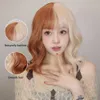 Synthetische Perücken, kurze gewellte blonde Kupfer-Ingwer-synthetische Naturhaar-Perücke mit Pony, Halloween-Kostüm, Cosplay-Perücke, hitzebeständig, für Frauen 240328 240327