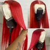 Synthetic Wigs Hot Red 13X6 Hd Lace Frontal Human Hair Wig Straight 99J Burgundy 13X4 Lace Front Human Hair Wigs For Women Colored Wigs 34 Inch 240328 240327
