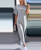 Vestidos casuais verão para mulheres 2024 fenda manga curta em torno do pescoço cor sólida reta solta robe vestido feminino