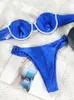Blue Bandeau bikini womens solid swimsuit sexy swimsuit thong bikini set Brazilian line swimsuit 240319