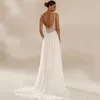 V Nek sexy zijde splitsen een lijn trouwjurken zomer strand elegante kanten chiffon boho bruidsjurken met plooienvats de novia backless yd