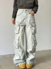 Mulheres multi bolso vintage calças de carga cintura alta perna larga denim calças y2k harajuku rua hip hop na moda jeans primavera outono 240313