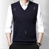 Gilet da uomo Primavera Casual Solid Jacquard Maglione senza maniche Canotta con scollo a V Patchwork Filetto Vintage Coreano Moda Canotta calda