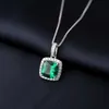 Potiy Square Simulated Nano Emerald 925 Sterling Silver Pendant Necklace for Women valentines day gift jewelry sets NO Chain 240305