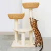 SHENGOCASE Torre moderna para camas grandes com cesta de corda de papel tecida à mão, poleiro de janela, árvore de vime para gatos (2 cestas)