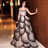 Elegante Pailletten-Abendkleider aus Dubai mit Spitze, glitzernder U-Ausschnitt, abgestufte Rüschen, A-Linie, für Damen, Party, formelle Kleider BC