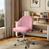 Furniwell Armless Cute Modern Adjustable Swivel Padded Fabric Vanity Task Computer Chair Home Office Desk Chairs with Wheels (pink)